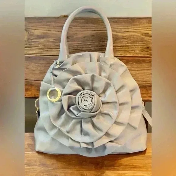 Milano Bags Silver Gray Flower Satchel Tote - Picture 3 of 16